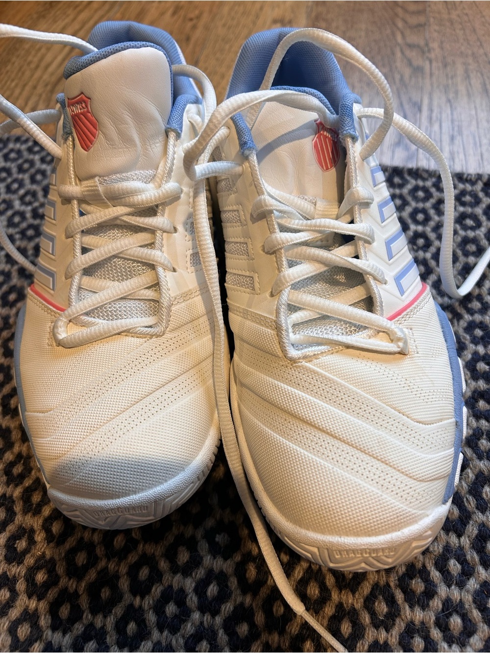 K-Swiss White Sneakers with Light Blue and Pink Accents